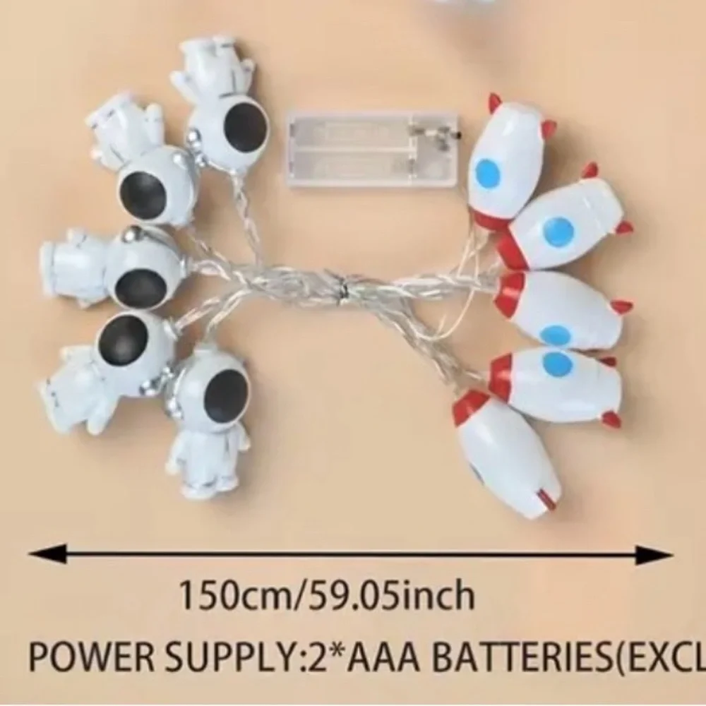 Space-Themed Party Lights with Astronaut/Rocket Design, NEW, 2 AA Batteries req.